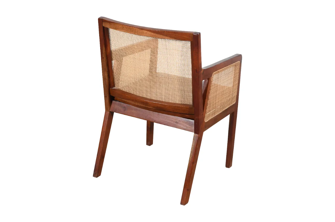 Elegant Acacia Wood Cane Leather Chair with Cognac Brown Finish - Image 5