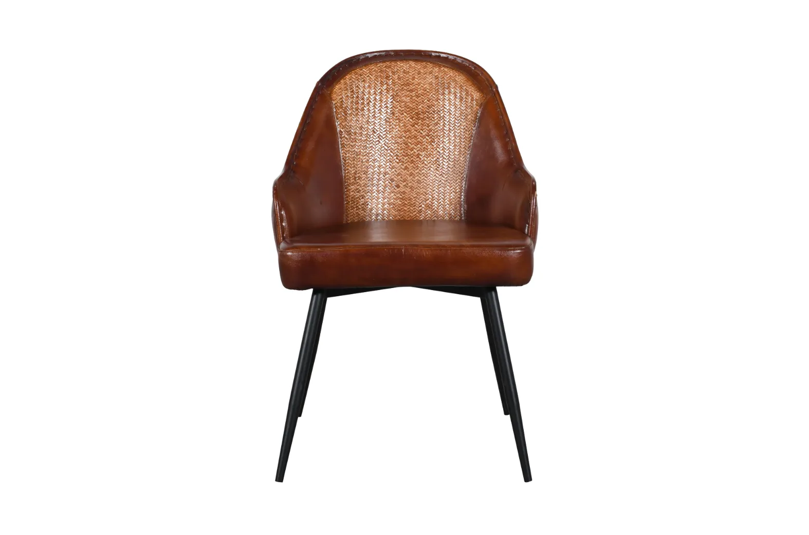 Sophisticated Iron Cane Leather Armchair with Rich Brown Finish