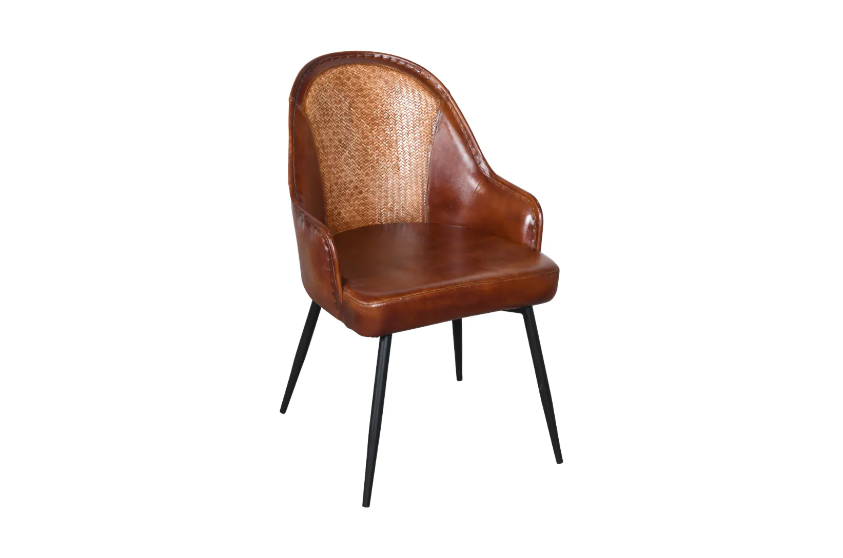 Sophisticated Iron Cane Leather Armchair with Rich Brown Finish - Image 2
