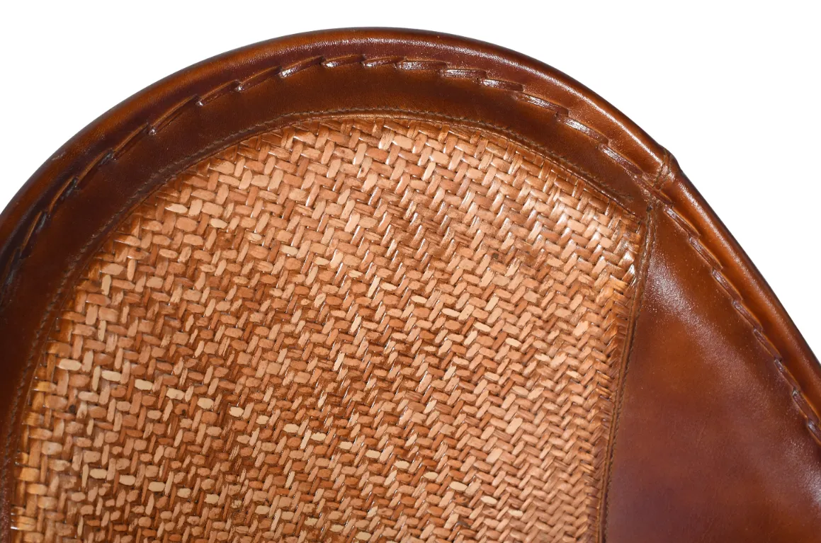 Sophisticated Iron Cane Leather Armchair with Rich Brown Finish - Image 3
