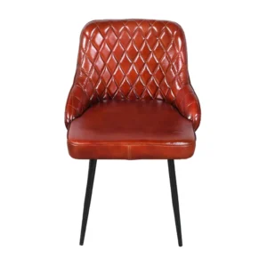Elegant Iron Leather Chair with Diamond Quilted Brown Upholstery