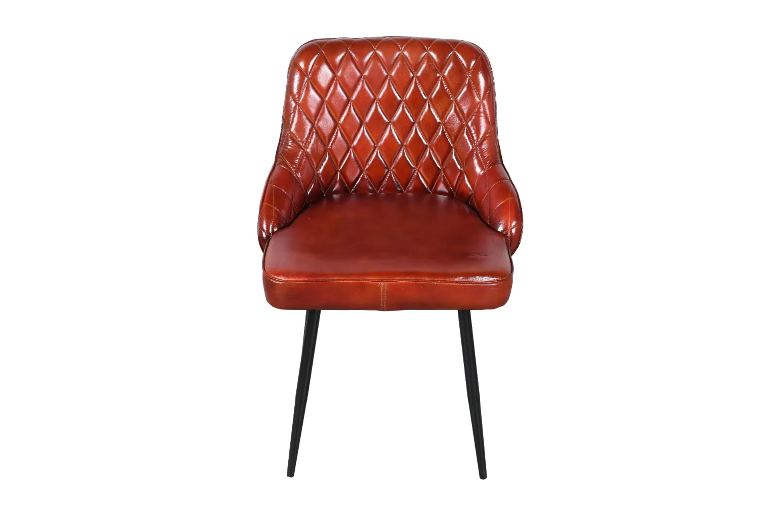 Elegant Iron Leather Chair with Diamond Quilted Brown Upholstery