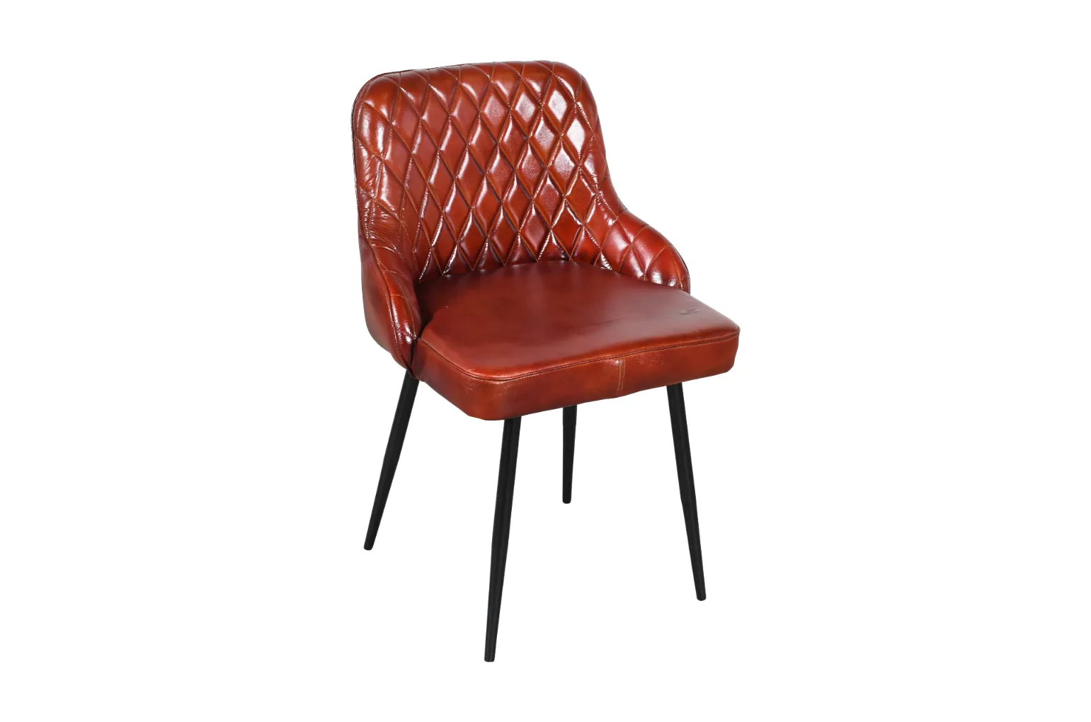 Elegant Iron Leather Chair with Diamond Quilted Brown Upholstery - Image 2