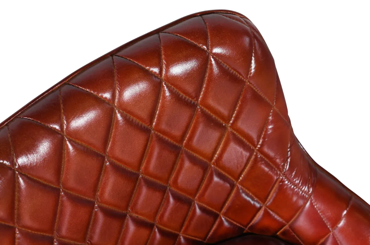 Elegant Iron Leather Chair with Diamond Quilted Brown Upholstery - Image 3