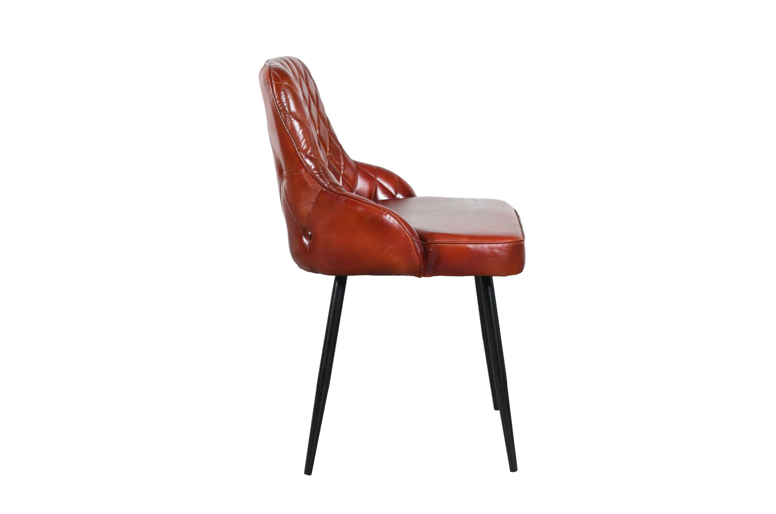 Elegant Iron Leather Chair with Diamond Quilted Brown Upholstery - Image 4