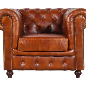 Premium Single Seater Chesterfield Leather Sofa with Recycled Wood Frame