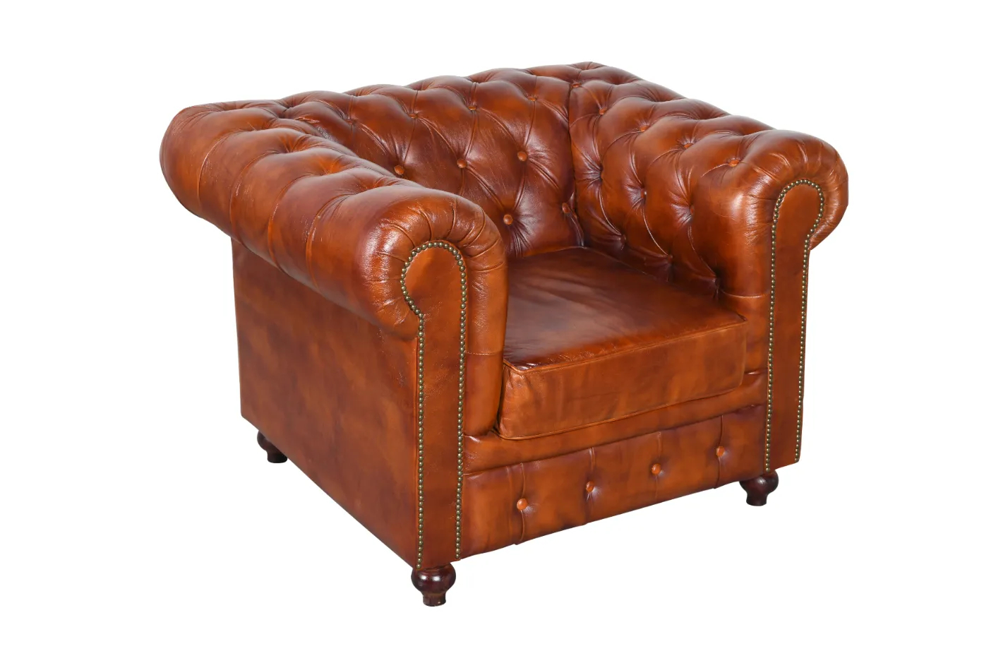 Premium Single Seater Chesterfield Leather Sofa with Recycled Wood Frame - Image 2