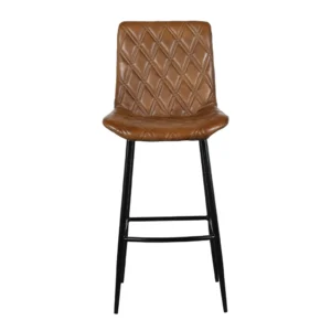 Luxury Iron Bar Chair with Brown Diamond Quilted Leather Upholstery