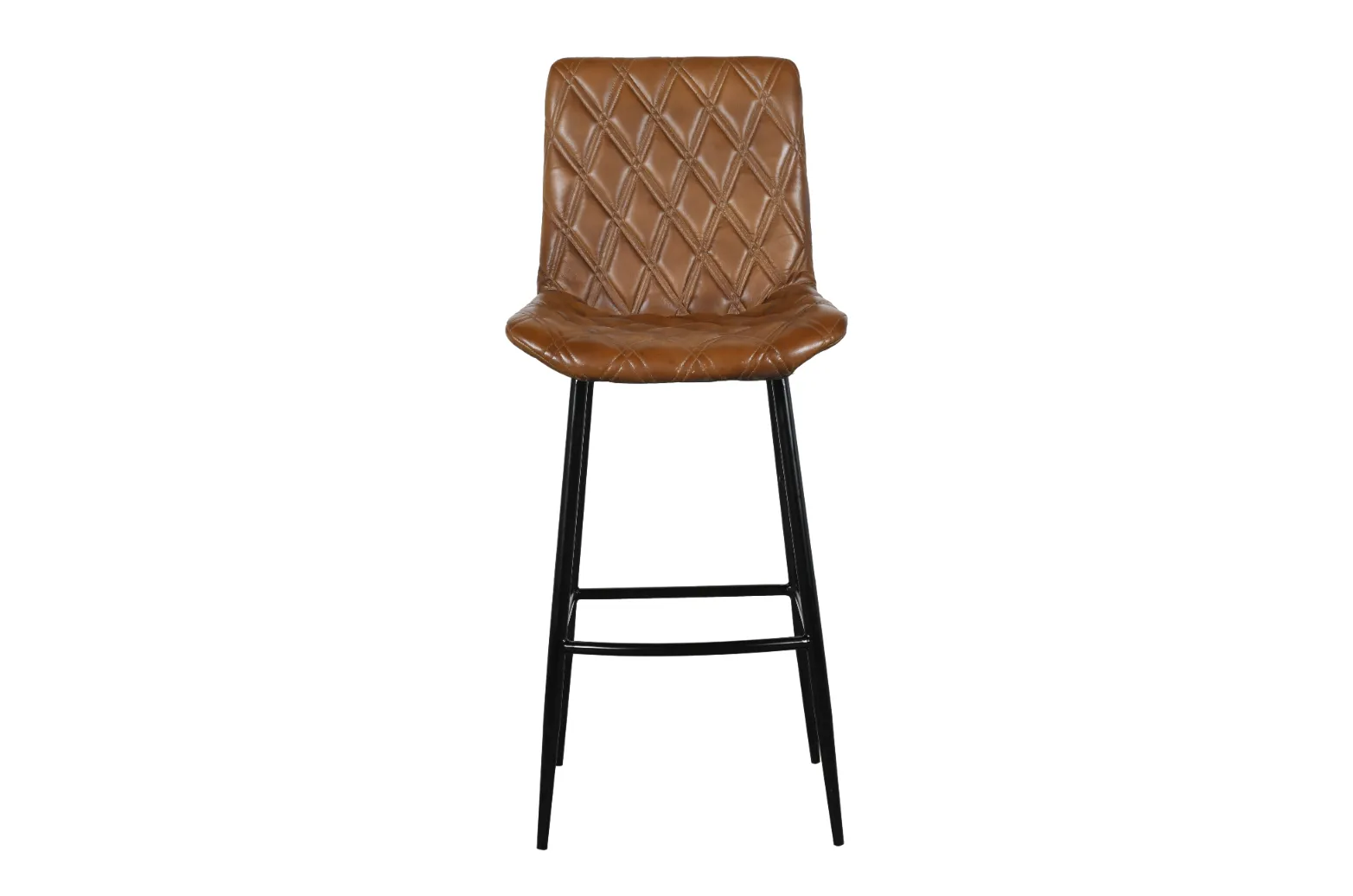 Luxury Iron Bar Chair with Brown Diamond Quilted Leather Upholstery