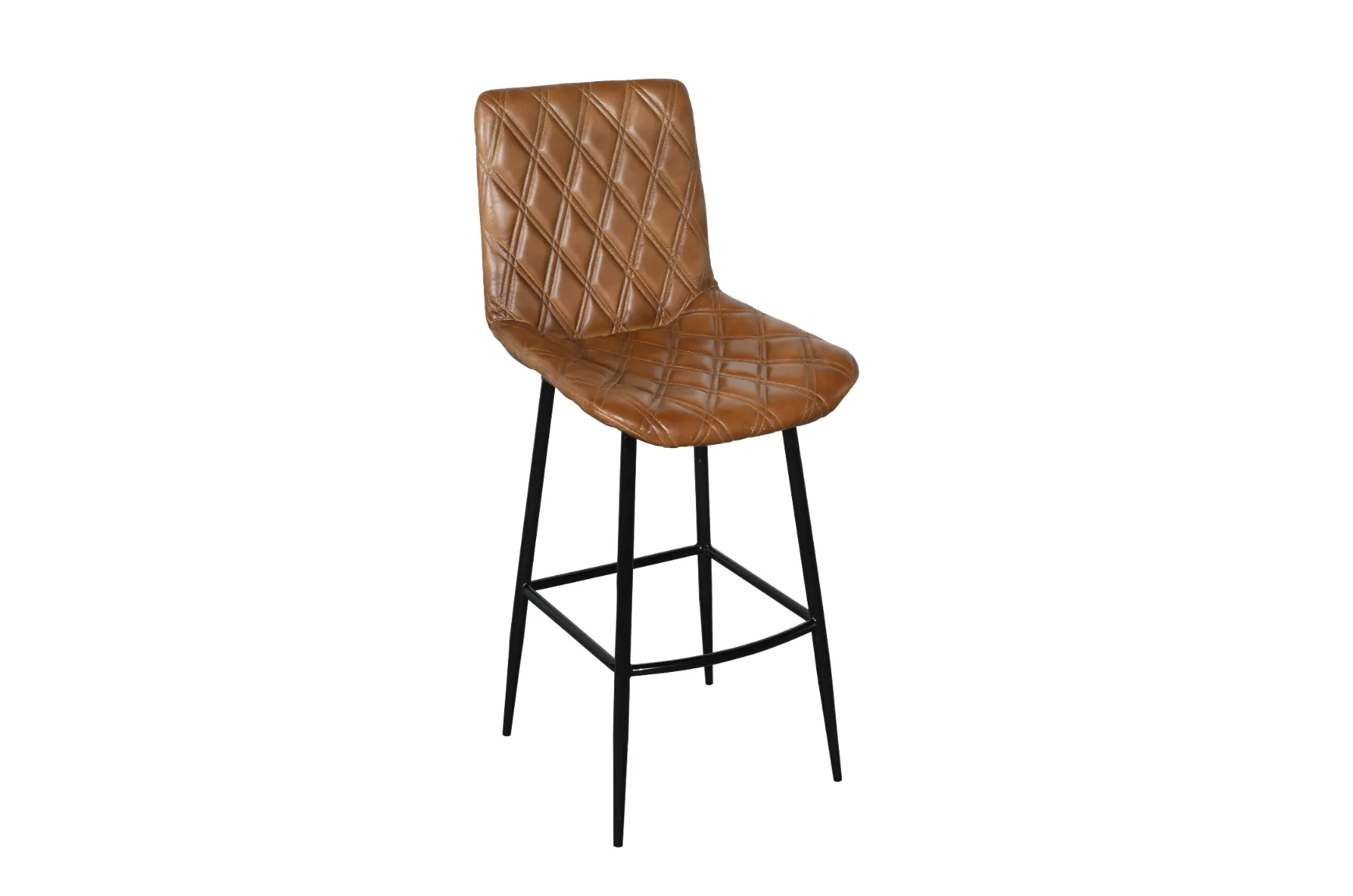 Luxury Iron Bar Chair with Brown Diamond Quilted Leather Upholstery - Image 2