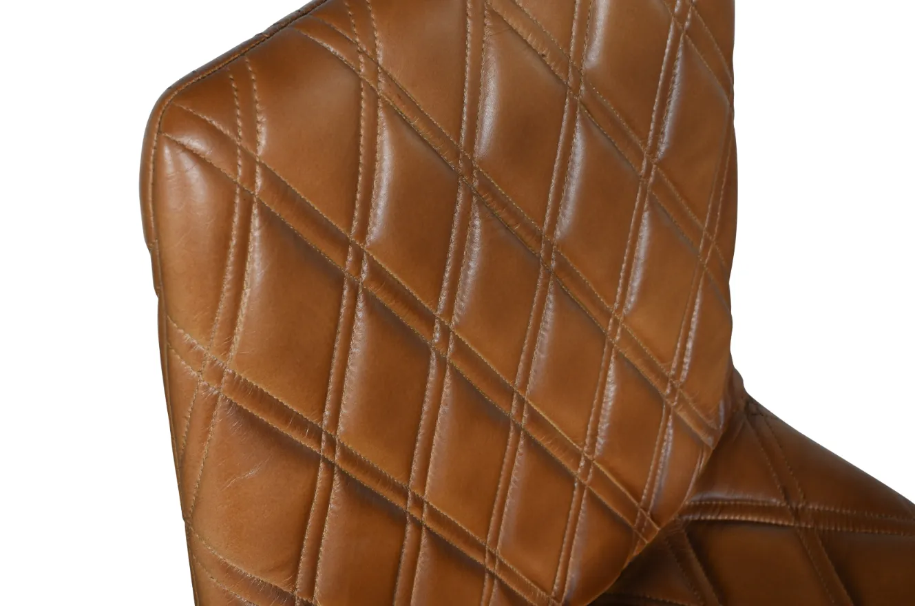 Luxury Iron Bar Chair with Brown Diamond Quilted Leather Upholstery - Image 3