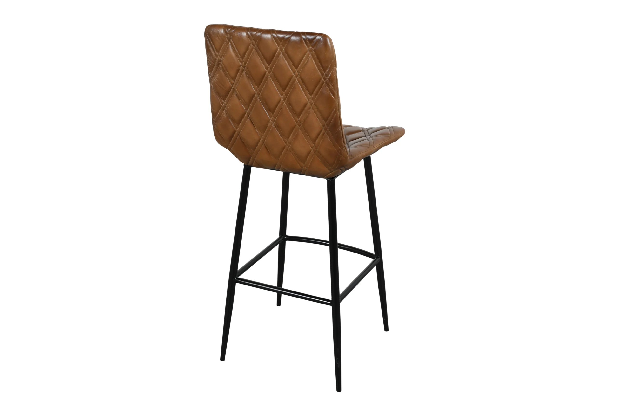 Luxury Iron Bar Chair with Brown Diamond Quilted Leather Upholstery - Image 4