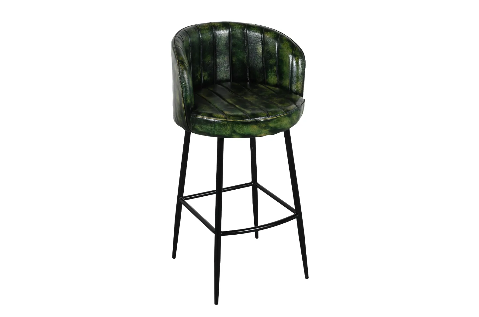 Vintage Iron Leather Bar Chair with Recycled Wood Structure and Green Antique Finish - Image 2
