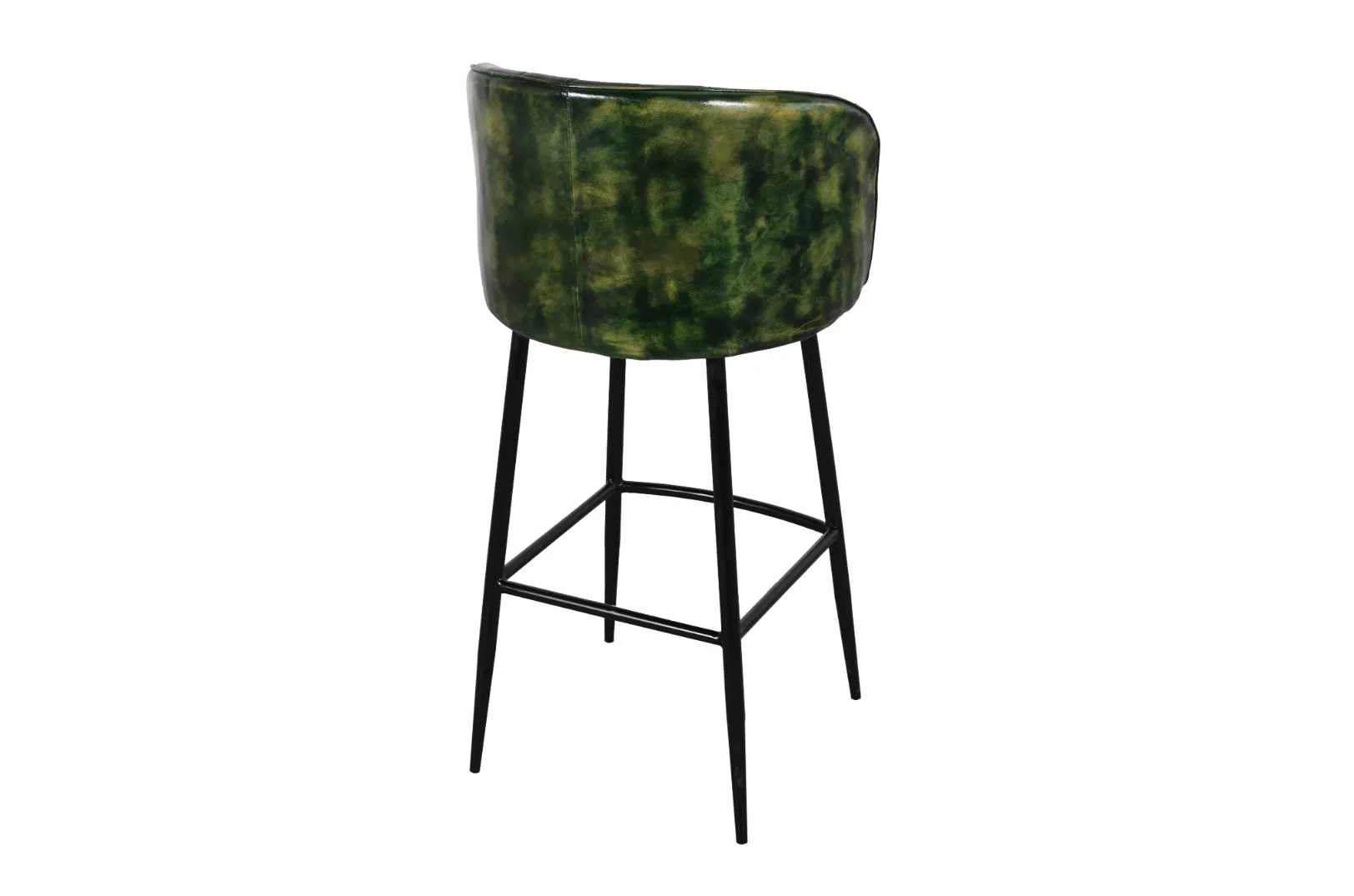 Vintage Iron Leather Bar Chair with Recycled Wood Structure and Green Antique Finish - Image 4