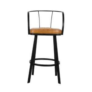 Elegant Iron Wire Bar Chair with Premium Camel Leather and Extended Height