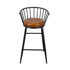 Contemporary Iron Wire Bar Chair with Tan Leather Upholstery and Spindle Back