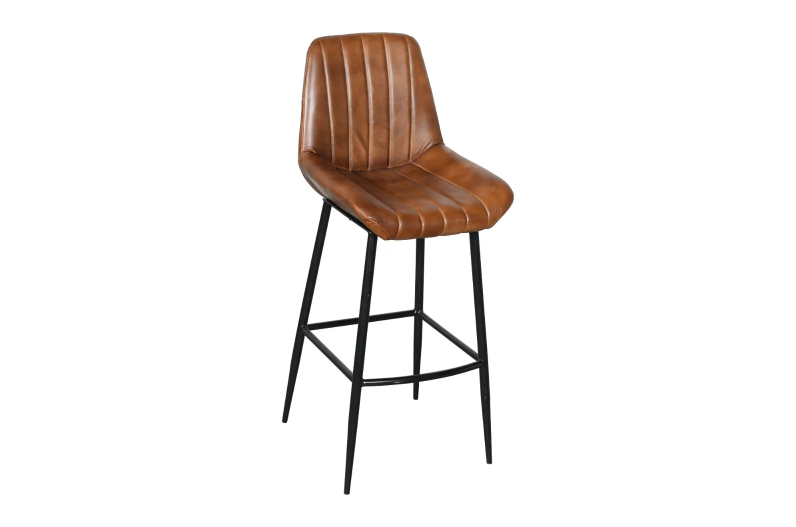 Contemporary Iron Bar Chair with Brown Leather and Horizontal Channel Stitching - Image 2