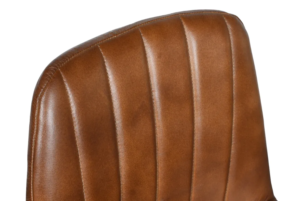 Contemporary Iron Bar Chair with Brown Leather and Horizontal Channel Stitching - Image 3