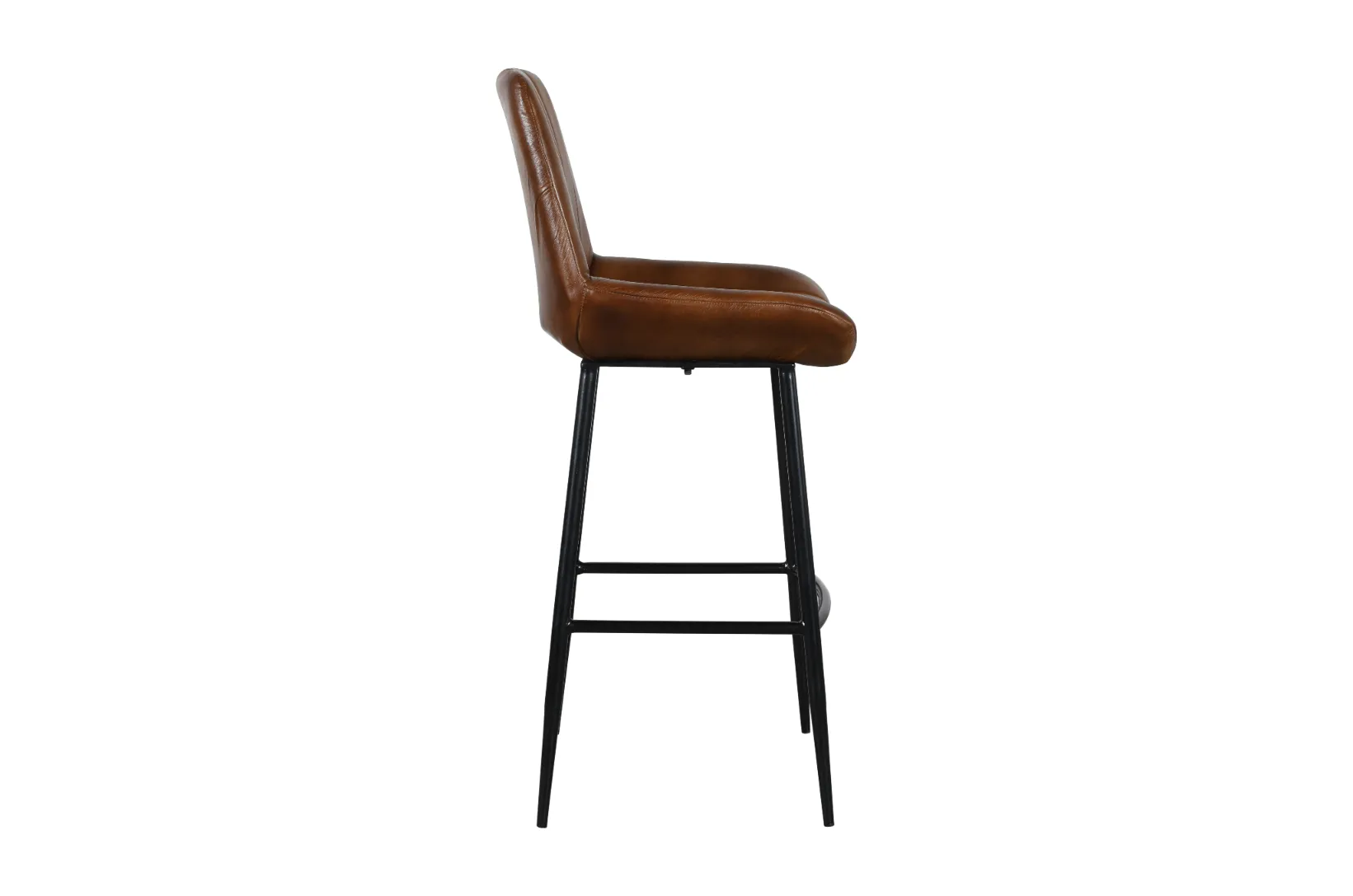Contemporary Iron Bar Chair with Brown Leather and Horizontal Channel Stitching - Image 4