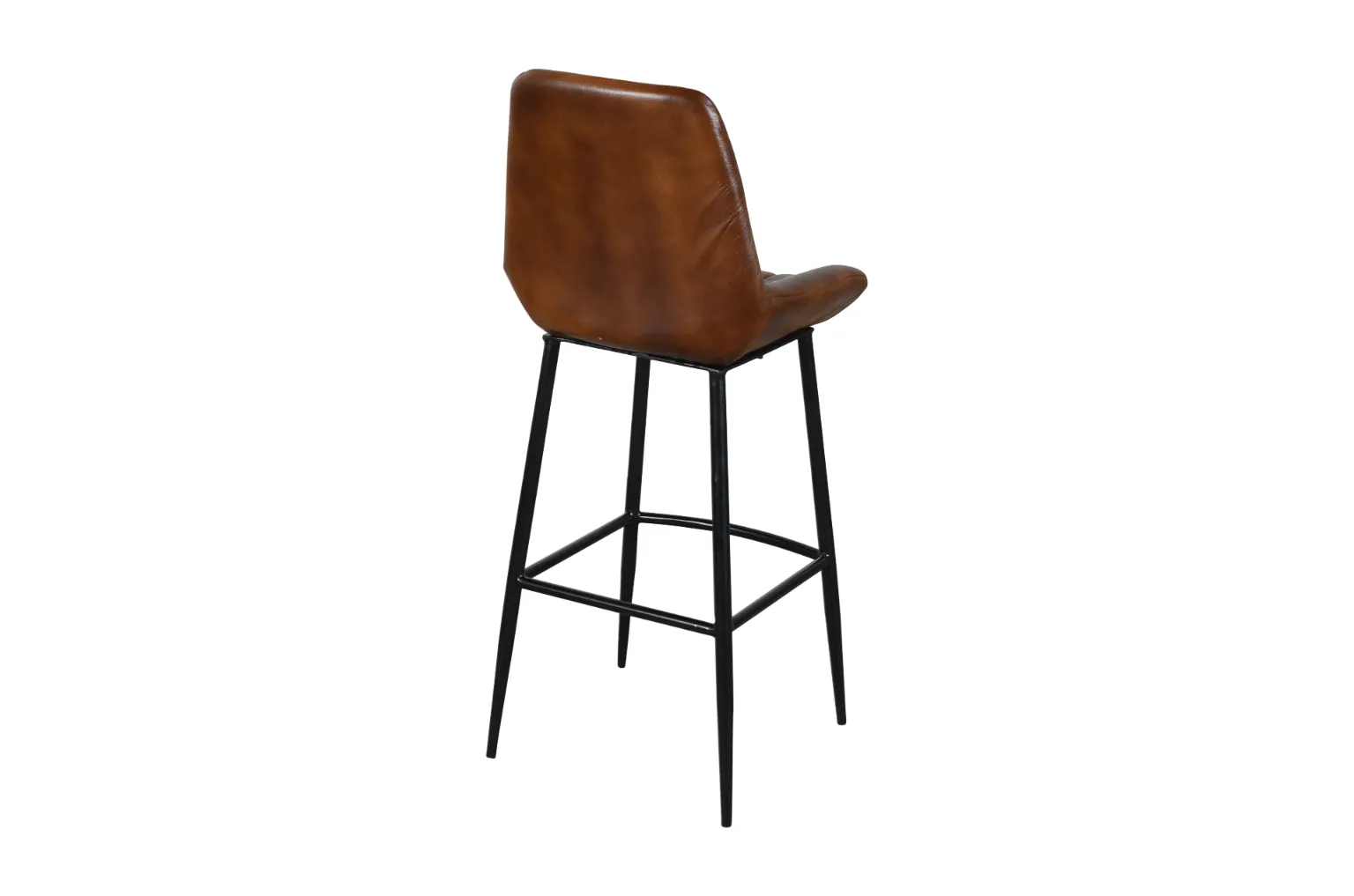 Contemporary Iron Bar Chair with Brown Leather and Horizontal Channel Stitching - Image 5
