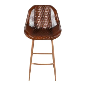 uxury Iron Bar Chair with Brown Leather and Golden Metal Accents