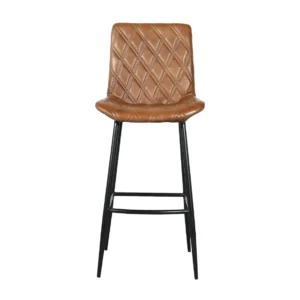 Elegant Iron Bar Chair with Light Brown Leather and Diamond Quilted Pattern
