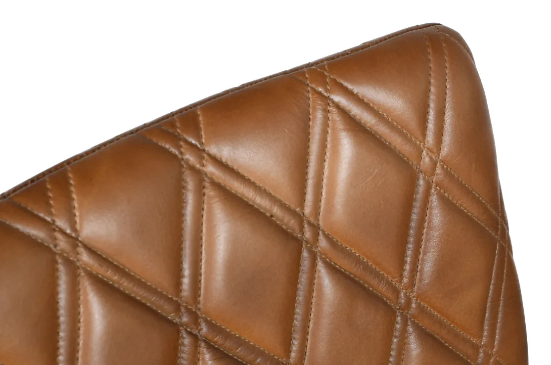 Elegant Iron Bar Chair with Light Brown Leather and Diamond Quilted Pattern - Image 3