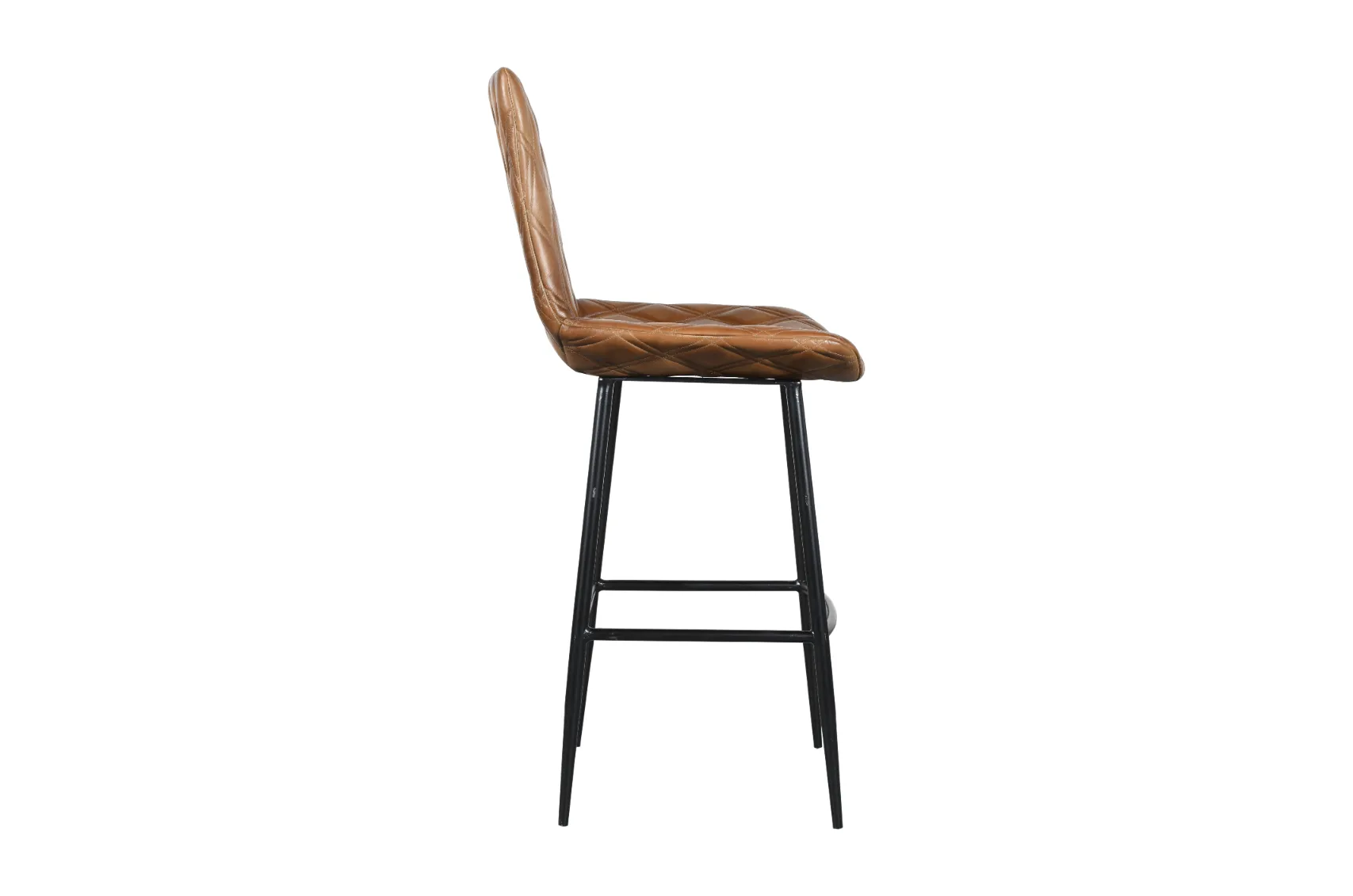 Elegant Iron Bar Chair with Light Brown Leather and Diamond Quilted Pattern - Image 4