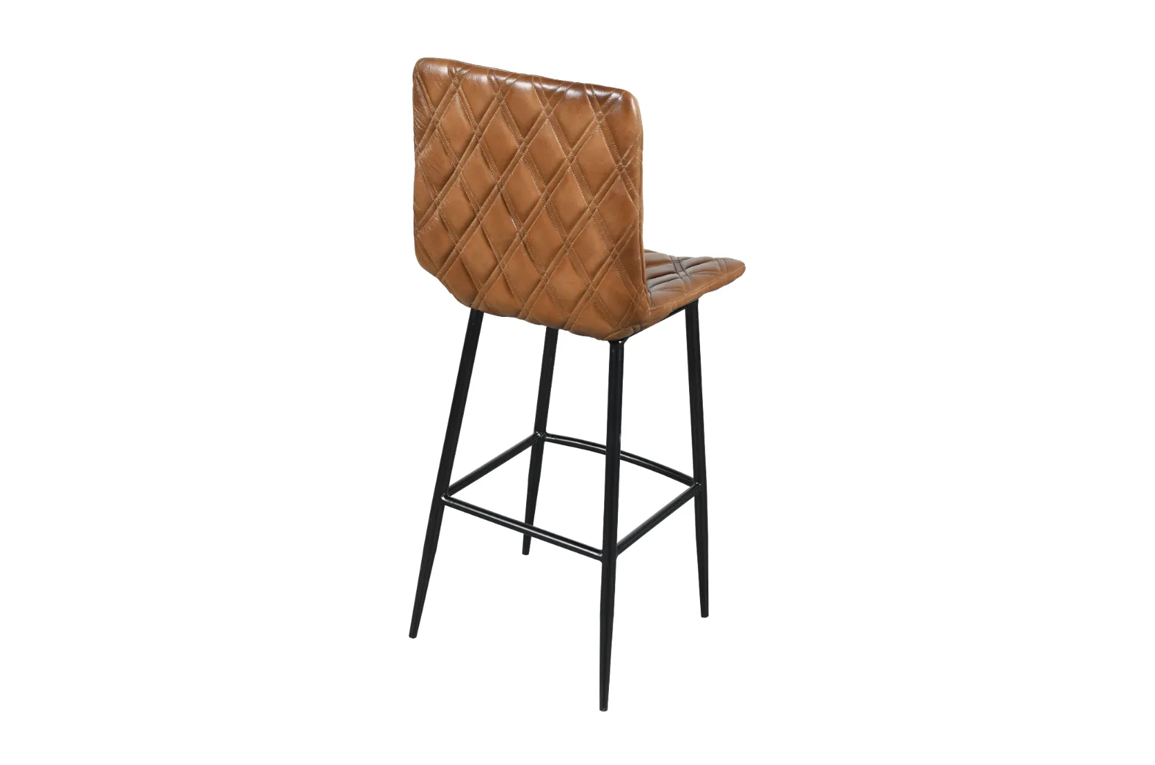 Elegant Iron Bar Chair with Light Brown Leather and Diamond Quilted Pattern - Image 5