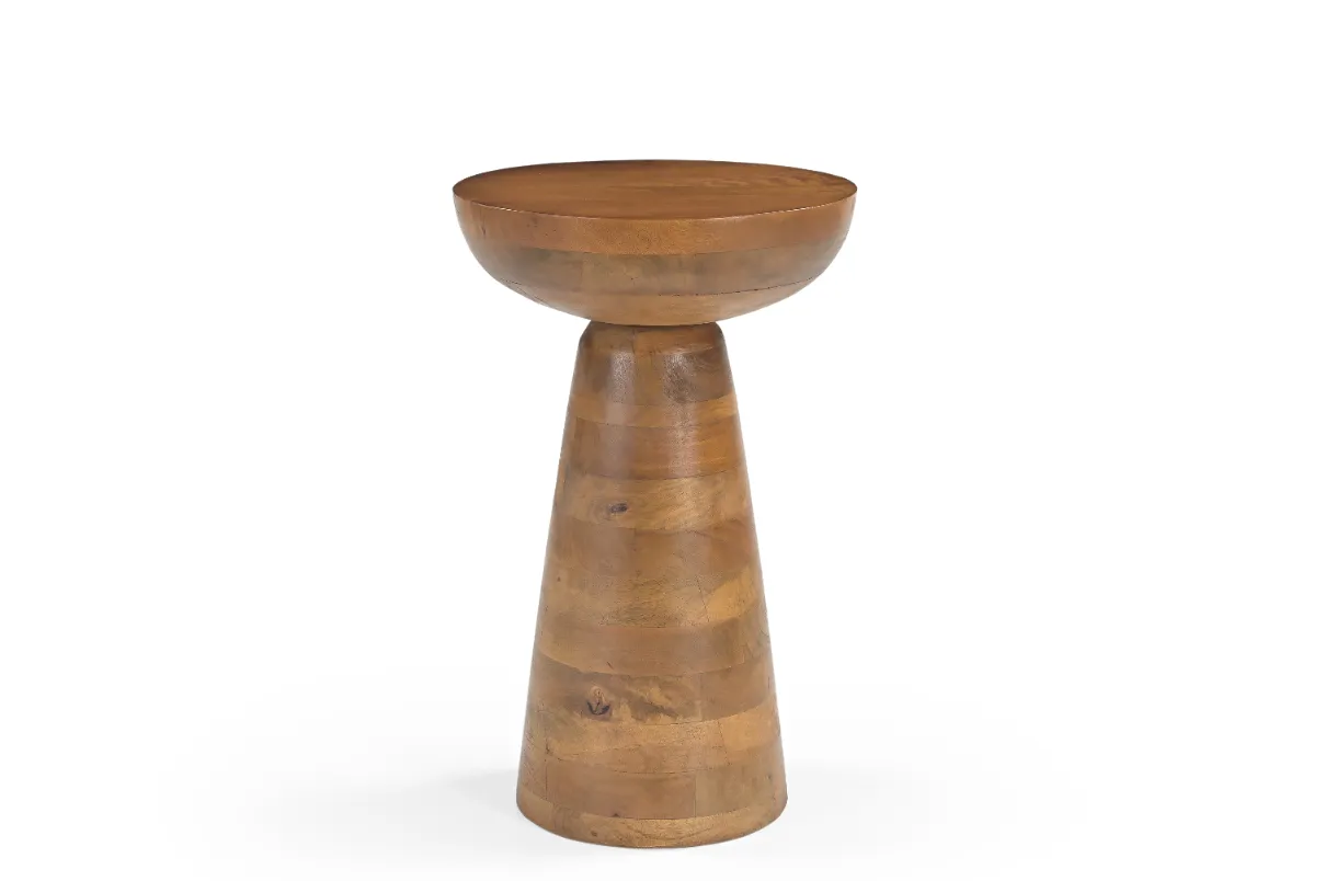 Mango Wood Round End Table with Tapered Base - Image 4