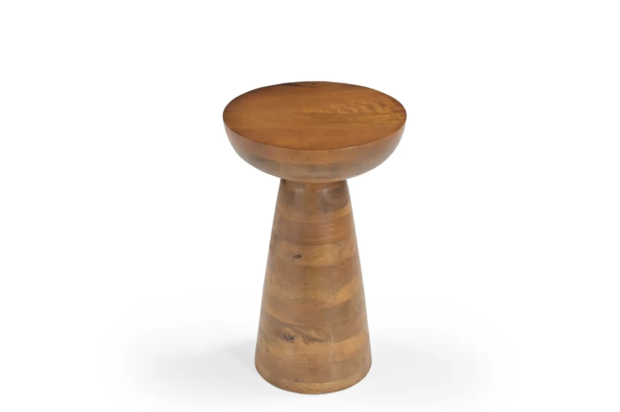 Mango Wood Round End Table with Tapered Base