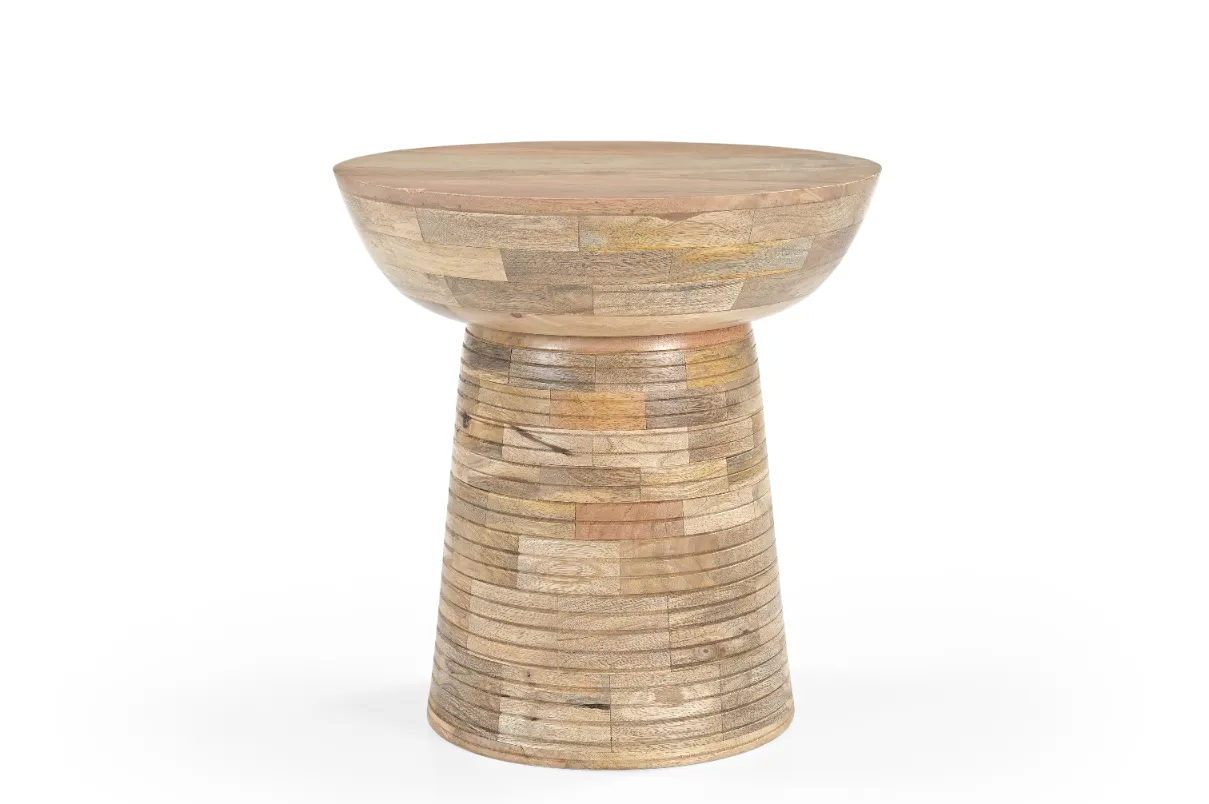 Mango Wood Round End Table in Natural Finish - Image 3