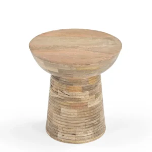 Mango Wood Round End Table in Natural Finish