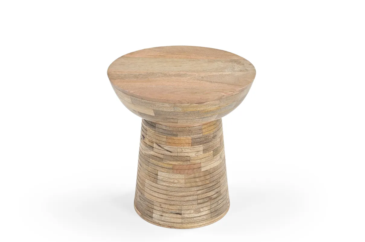 Mango Wood Round End Table in Natural Finish