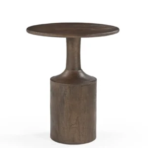 Mango Wood Round End Table in Walnut Finish
