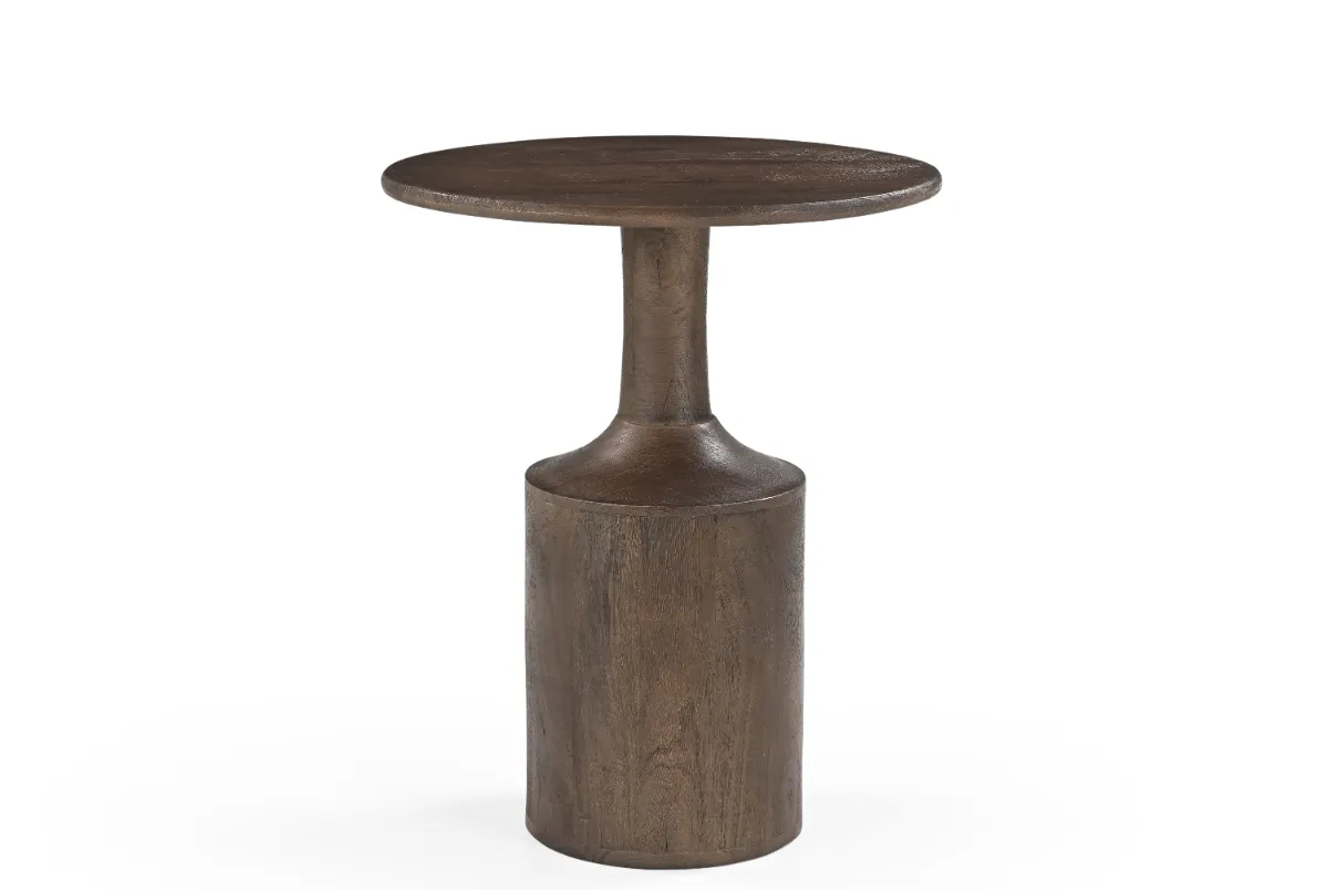 Mango Wood Round End Table in Walnut Finish