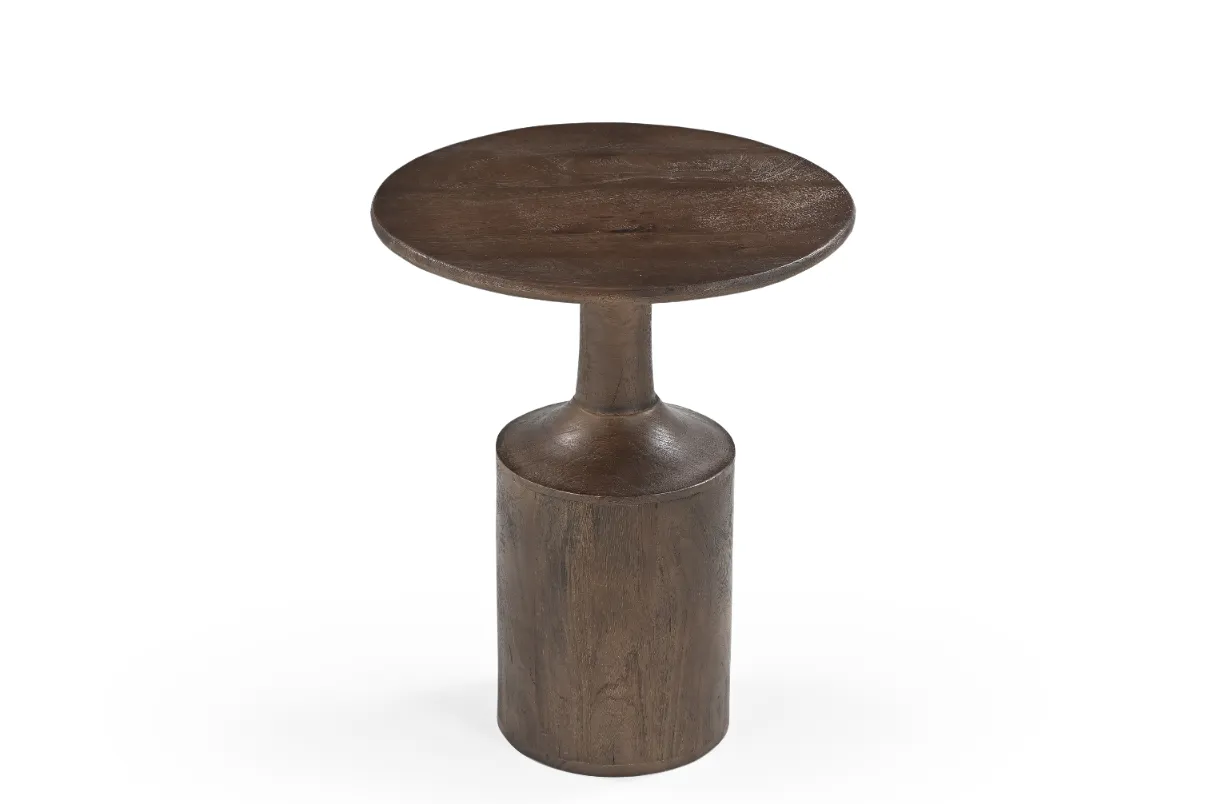 Mango Wood Round End Table in Walnut Finish - Image 3