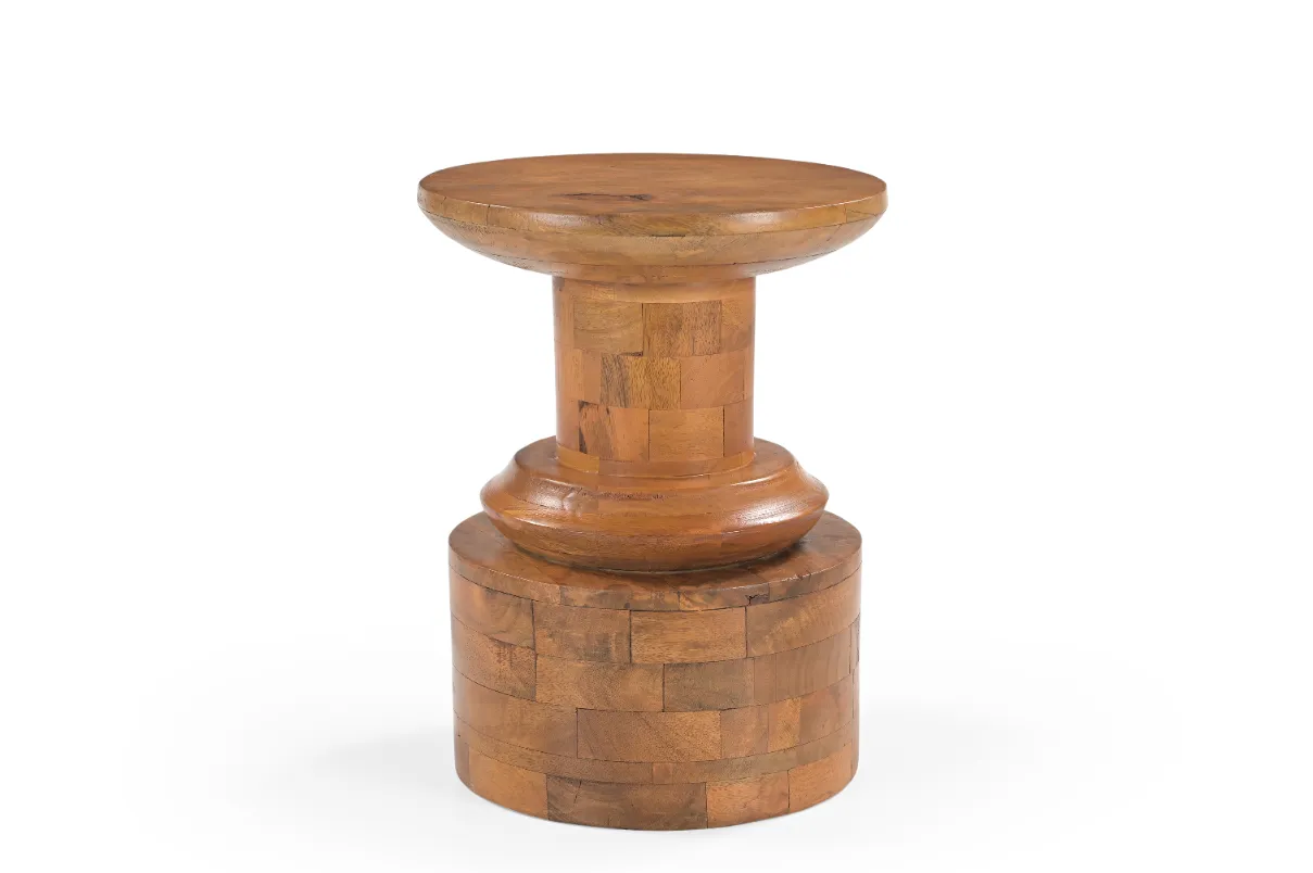 Mango Wood Round End Table in Honey Finish