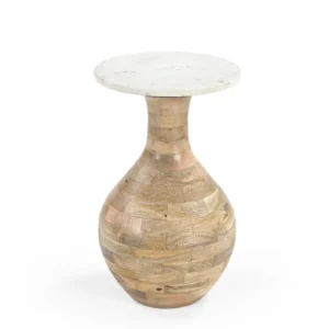 Mango Wood & Marble End Table in Natural Finish