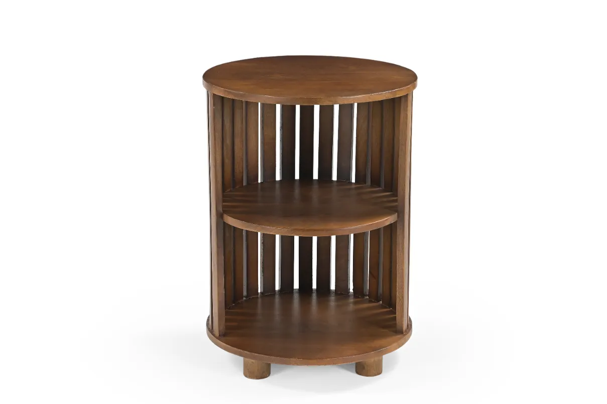 Mango Wood Stacked Pedestal End Table in Natural Finish - Image 4
