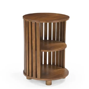 Mango Wood Stacked Pedestal End Table in Natural Finish
