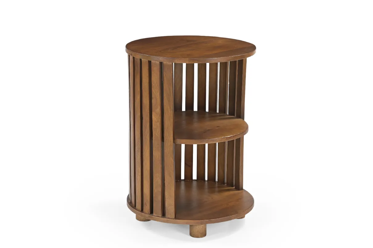 Mango Wood Stacked Pedestal End Table in Natural Finish