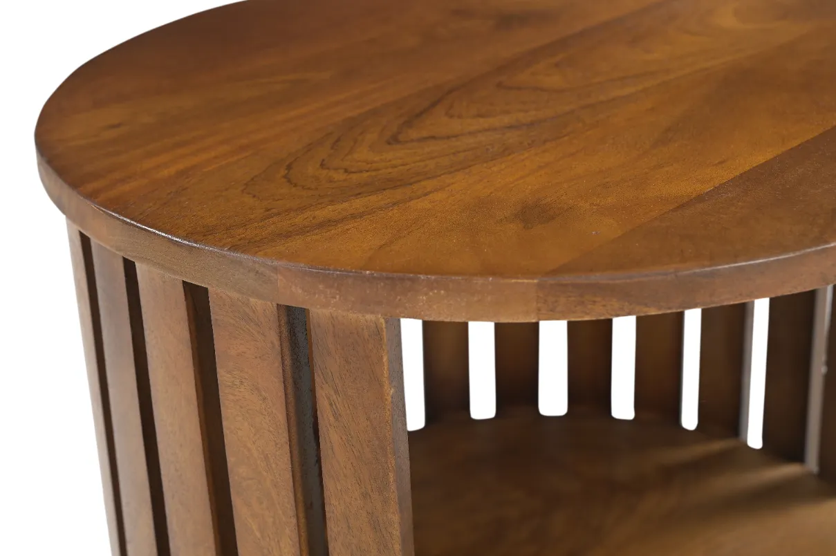 Mango Wood Stacked Pedestal End Table in Natural Finish - Image 3