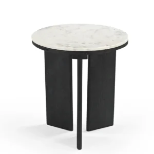 Mango Wood & Marble Panel Base End Table in Black Finish