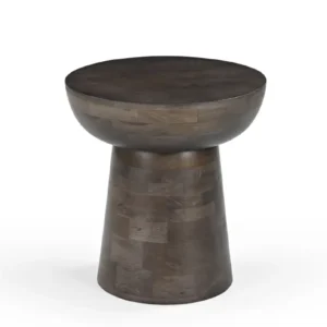 Mango Wood Round End Table in Grey Stain Finish