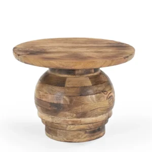 Mango Wood Round End Table in Fire Burn Finish