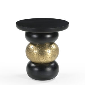 Mango Wood Brass End Table in Black Stain Finish