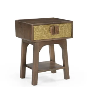 Mango Wood & Brass Bedside Table in Black Matt Finish