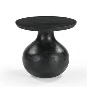 Mango Wood Round End Table in Black Finish