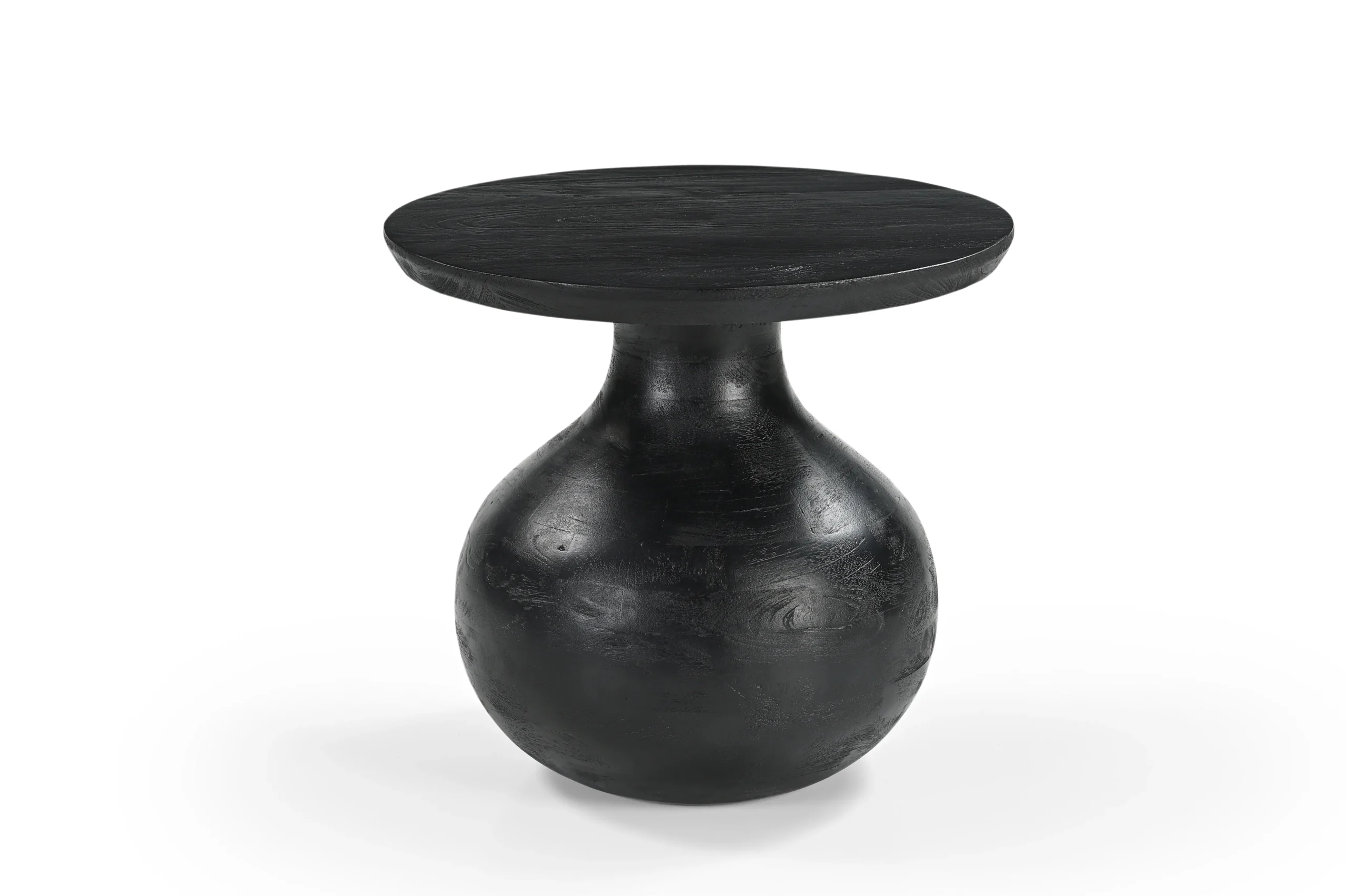 Mango Wood Round End Table in Black Finish